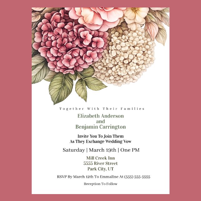 Pretty Hydrangea and Rose Wedding Invitation (Pretty Hydrangea and Rose Wedding Invitation)