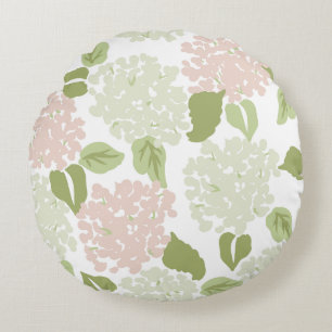 Pretty hydrangea floral preppy classic round cushion