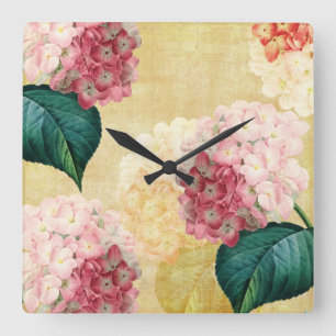 Pretty Hydrangea Floral Square Wall Clock