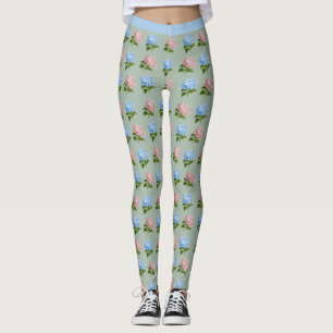 Pretty Hydrangea Flowers Pink Blue Floral Yoga Leggings
