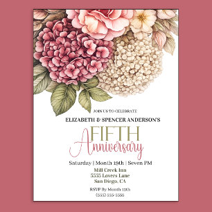 Pretty Hydrangea Rose 5th Anniversary Invitation