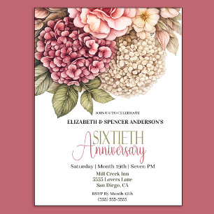 Pretty Hydrangea Rose 60th Anniversary Invitation