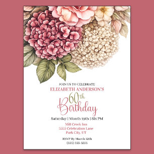 Pretty Hydrangea Rose 60th Birthday Invitation