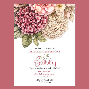 Pretty Hydrangea Rose 99th Birthday Invitation
