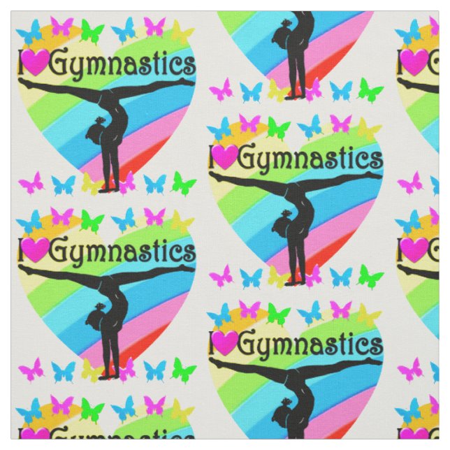 PRETTY I LOVE GYMNASTICS RAINBOW DESIGN FABRIC (Swatch)