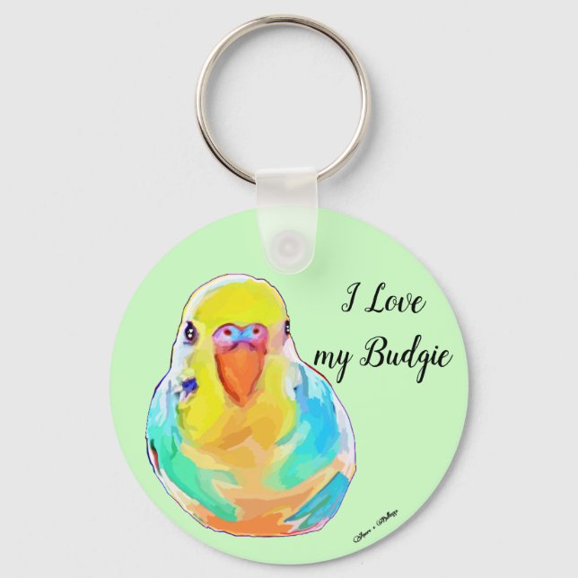 Pretty I Love My Budgie Budgerigar Parakeet Bird Key Ring (Front)