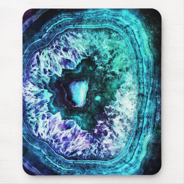 Pretty Icy Turquoise and Purple Geode Crystal Mouse Mat (Front)