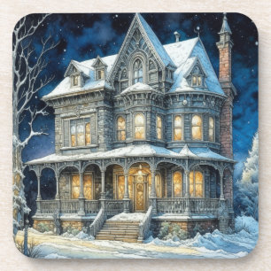 Pretty Illuminated Christmas House Coaster