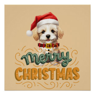 Pretty illustration funny Christmas dog Cool text Poster