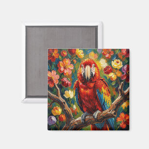 Pretty Impasto Colorful Macaw Parrot   Magnet
