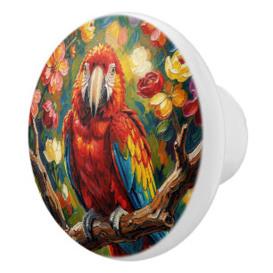 Pretty Impasto Macaw Parrot Ceramic Knob