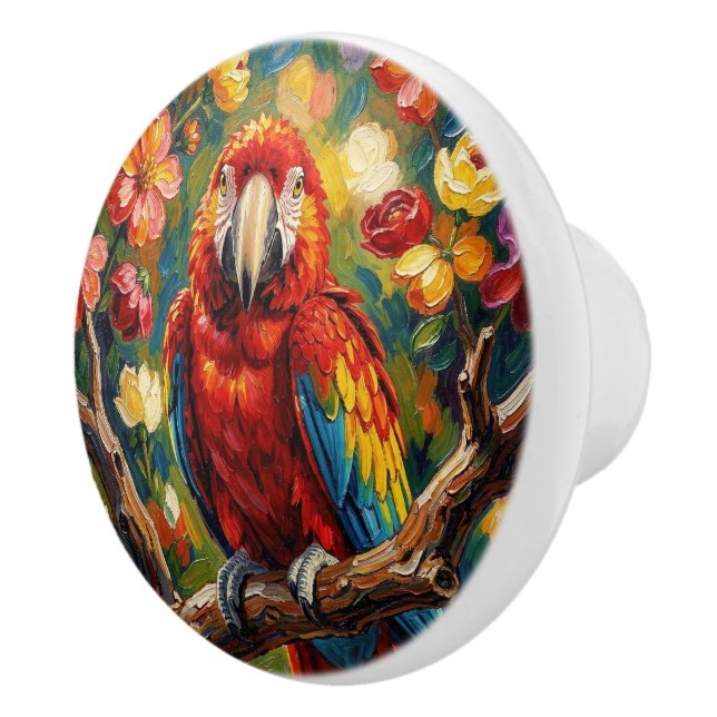 Pretty Impasto Macaw Parrot  Ceramic Knob (Right)