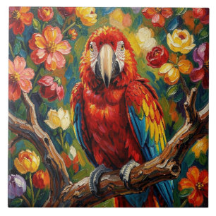 Pretty Impasto Macaw Parrot Tile
