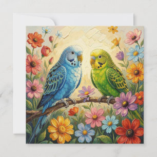 Pretty Impasto Parakeets Blank Card