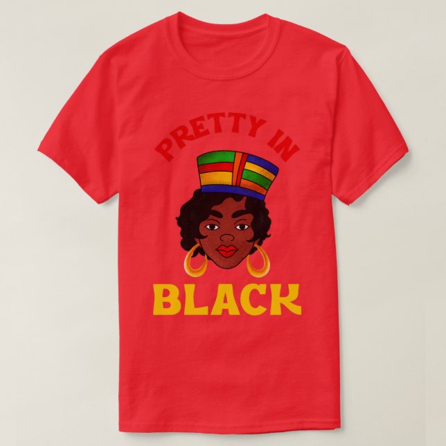 Pretty In Black African American Woman Pride Afro  T-Shirt (Design Front)