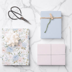 Pretty in Blue Blush Flowers Bridal Shower Wrapping Paper Sheet