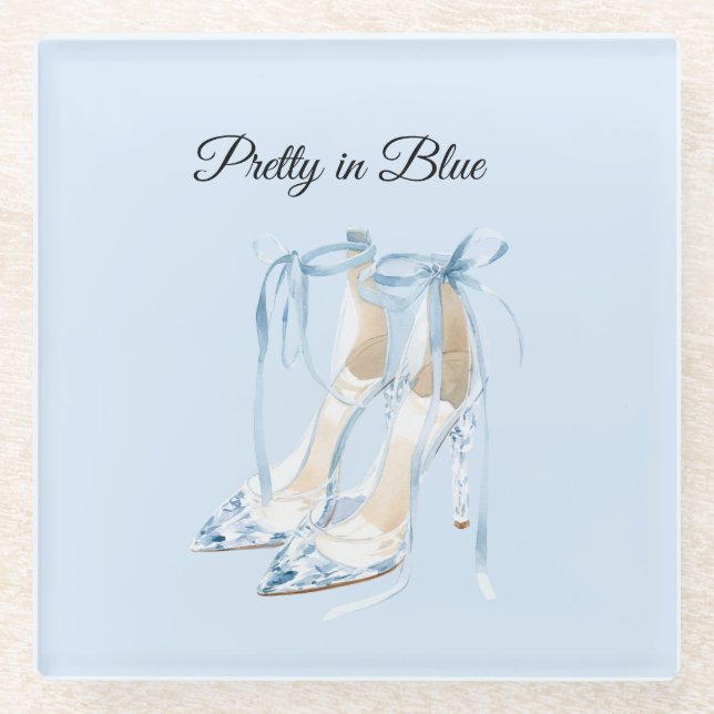 Pretty in Blue High Heels Glass Coaster (Front)