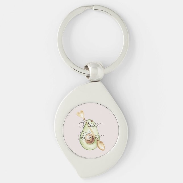 Pretty in Blush Pink Avocado Heart Spoon Key Ring (Front)