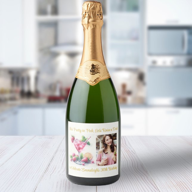 Pretty in Pink 30th Birthday Celebration Sparkling Wine Label (Creator Uploaded)