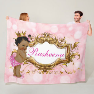 Pretty in Pink African Princess Pink & Gold Fleece Blanket