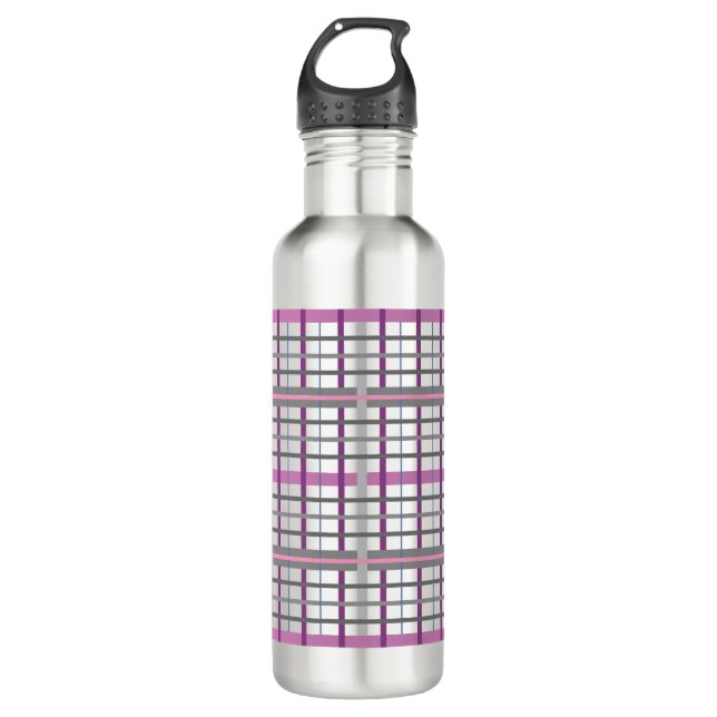 Pretty In Pink and Grey Plaid 710 Ml Water Bottle (Front)