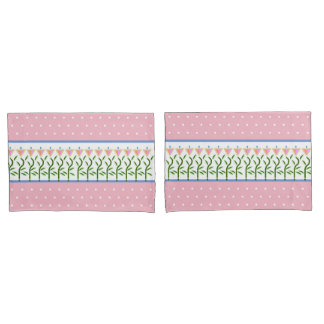 Pretty in pink and white spots and floral border pillowcase