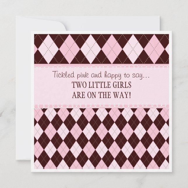 Pretty in Pink Argyle Twin Girl Baby Shower Invitation (Front)