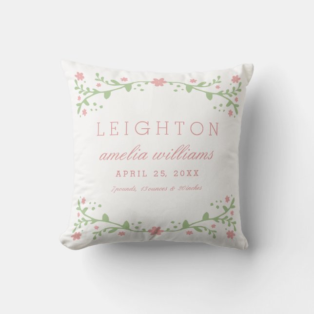 Pretty in Pink Baby Birth Information Pillow (Front)