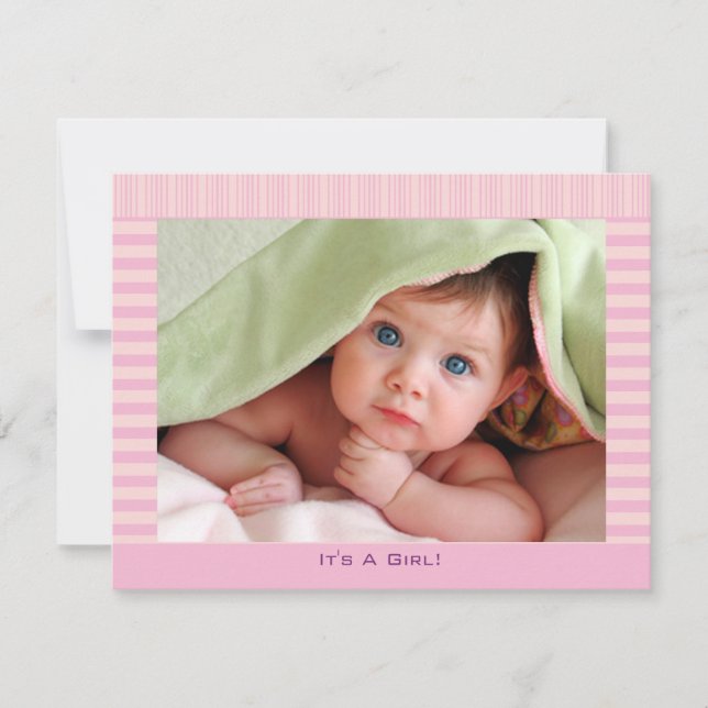 Pretty In Pink Baby Girl Announcement (Front)