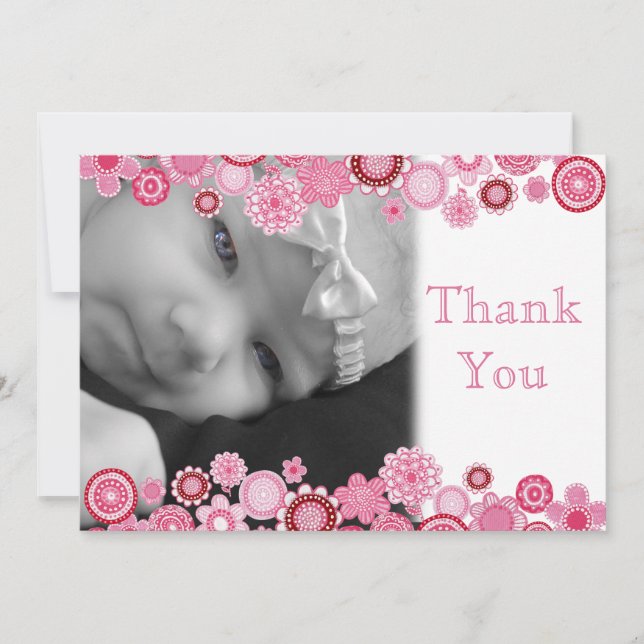 Pretty in Pink Baby Girl Photo Thank You Card (Front)