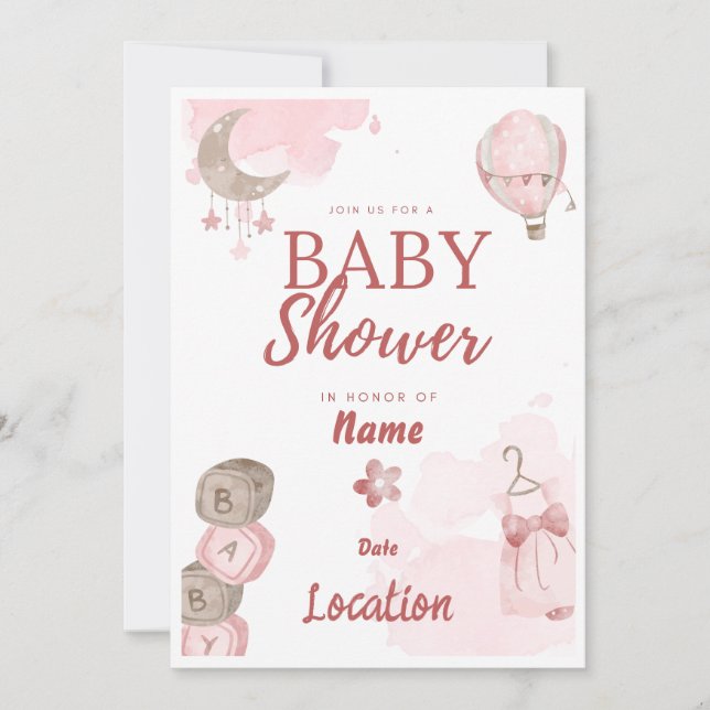 Pretty in Pink Baby Shower Invitation (Front)