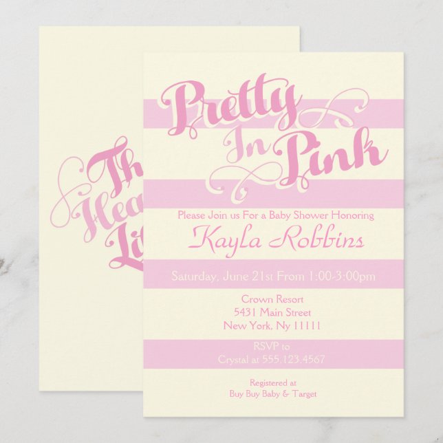 Pretty in Pink Baby Shower Invitations (Front/Back)