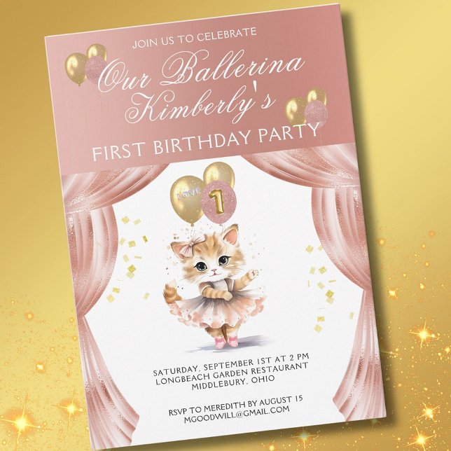 Pretty in Pink Ballerina Girl First Birthday  Invitation (Creator Uploaded)