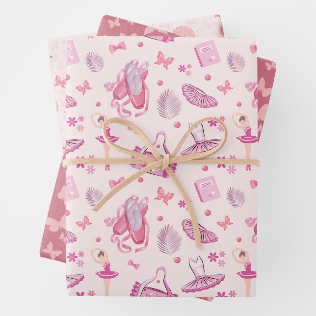 Pretty in Pink Ballerina Girl's Birthday Party  Wrapping Paper Sheet (In situ)