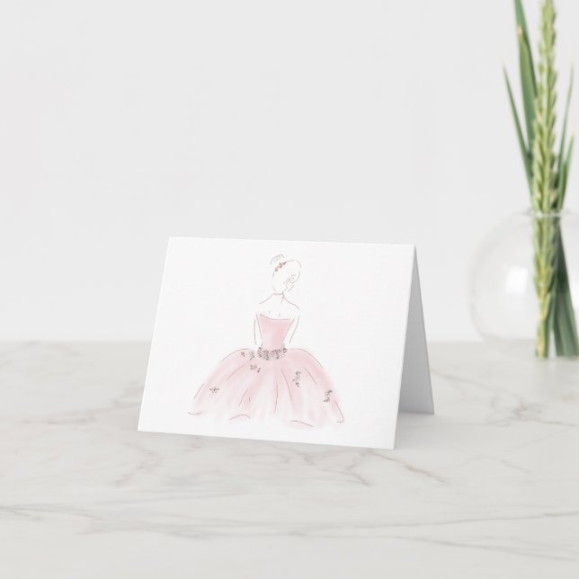 "Pretty in Pink" ballerina greeting card, blank Thank You Card (Front)