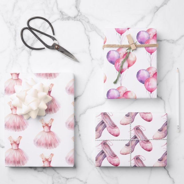 Pretty in Pink Ballet Dress Wrapping Paper Sheet (Front)