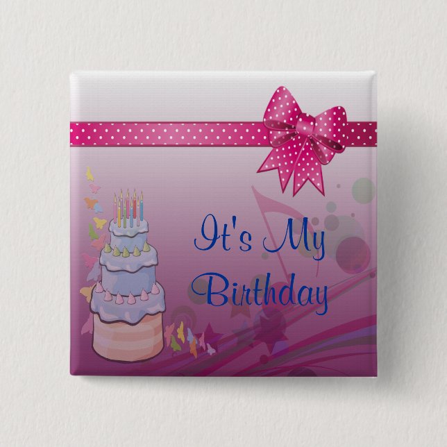 Pretty In Pink Bday Set 15 Cm Square Badge (Front)