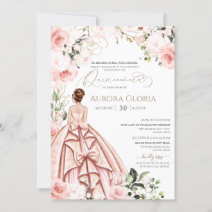 Pretty in Pink Beautiful Blush Rose Quinceañera In Invitation
