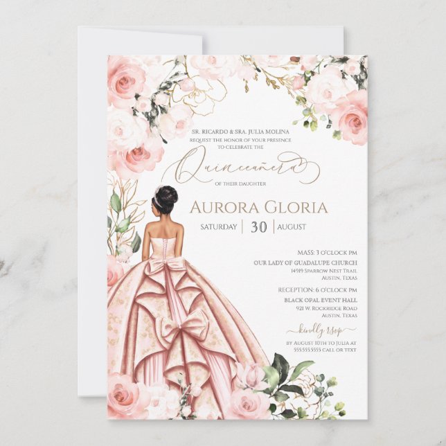Pretty in Pink Beautiful Gown Blush Quinceanera  Invitation (Front)