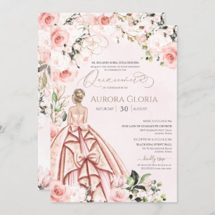 Pretty in Pink Beautiful Rose Elegant Quinceanera Invitation