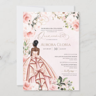 Pretty in Pink Beautiful Rose Elegant Quinceanera Invitation
