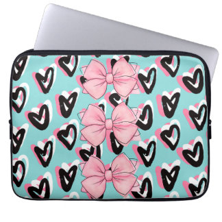 Pretty in Pink & Black BowHeart Laptop Sleeve