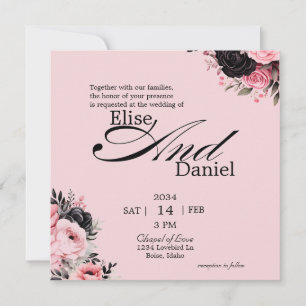 Pretty in Pink & Black Floral Wedding Invitation