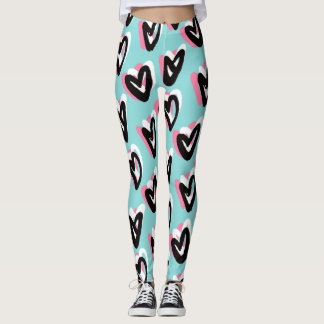 Pretty in Pink & Black Graphic Heart Leggings