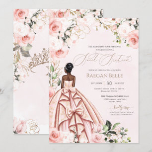 Pretty in Pink Blush Rose Beautiful Gown Sweet 16 Invitation