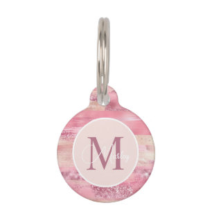 Pretty in Pink Blush Rose Gold Glitter Monogram  Pet Tag