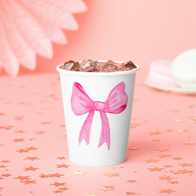 Pretty in Pink Bow Bridal Shower Paper Plate Cups (Insitu)