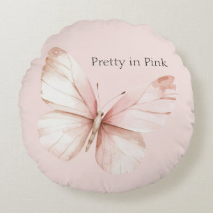 Pretty in Pink Butterfly Round Cushion