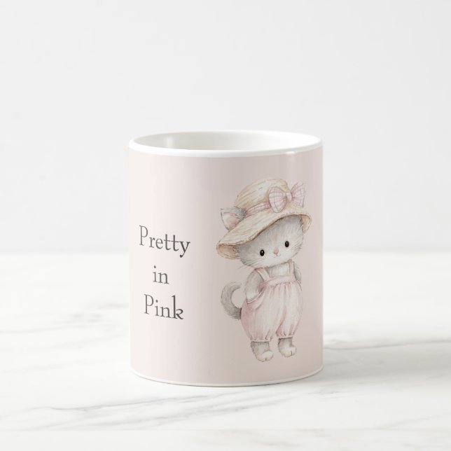 Pretty in Pink Cat Coffee Mug (Center)