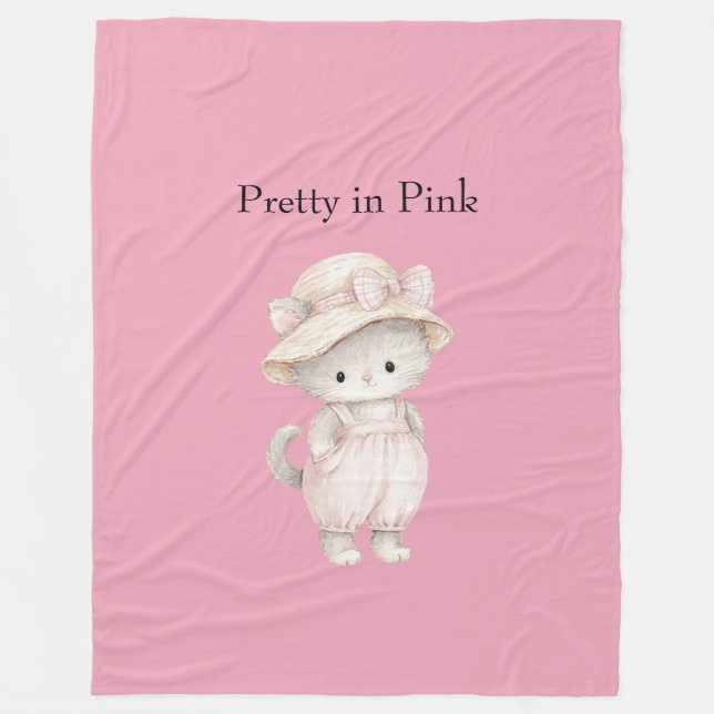 Pretty in Pink Cat Fleece Blanket (Front)